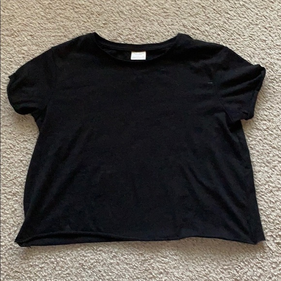 Black Crop Top With Rolled Sleeves Girls Size L - Picture 1 of 3